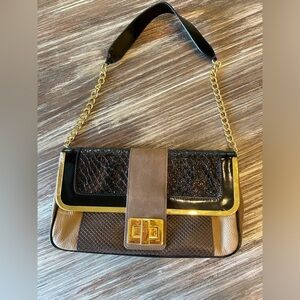 EUC Braccialini Brown Leather, Snake and Suede Shoulder Bag/Clutch